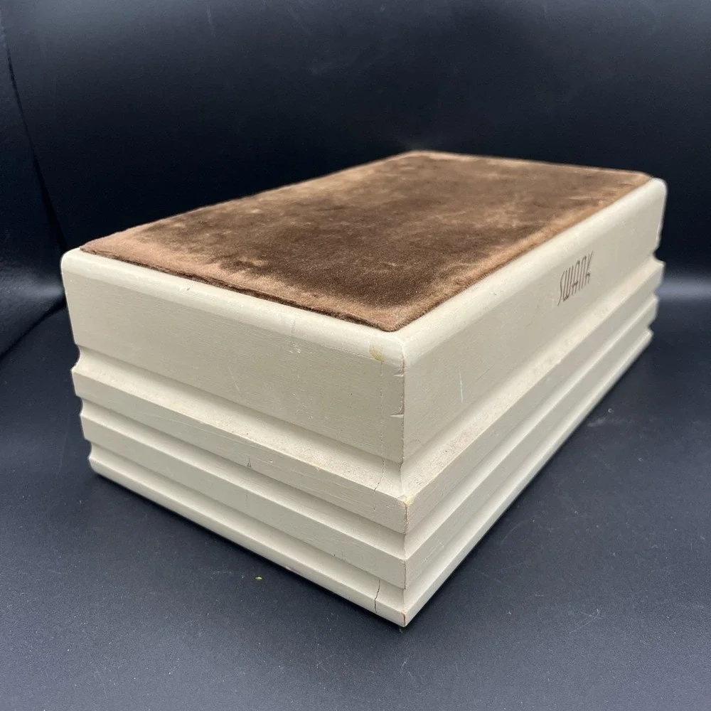 SWANK Display Jewelry Box 3 Drawer Wooden Brown Velvet Fabric Top 12